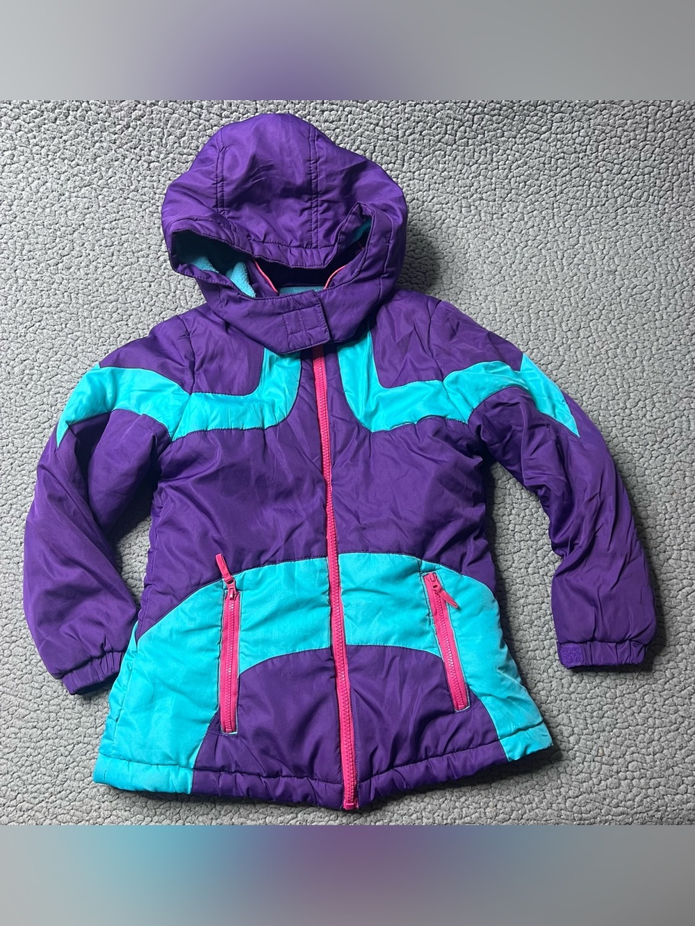 Mint Girls Hooded Full Zip Colorblock Puffer Jacket Size S Purple Blue Pink